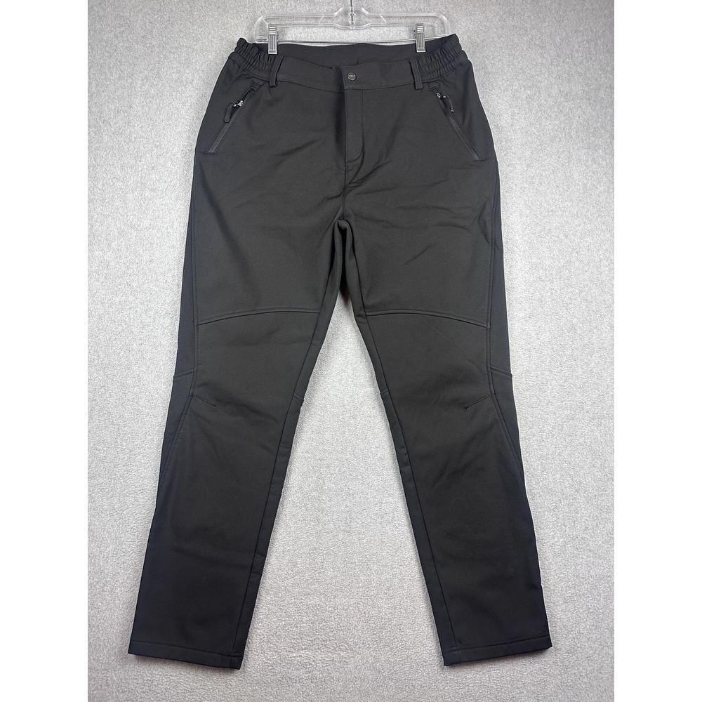 TSLA Snow Pants Mens XL 32x30 Black Softshell Fleece Lined Ski Stretch Hiking